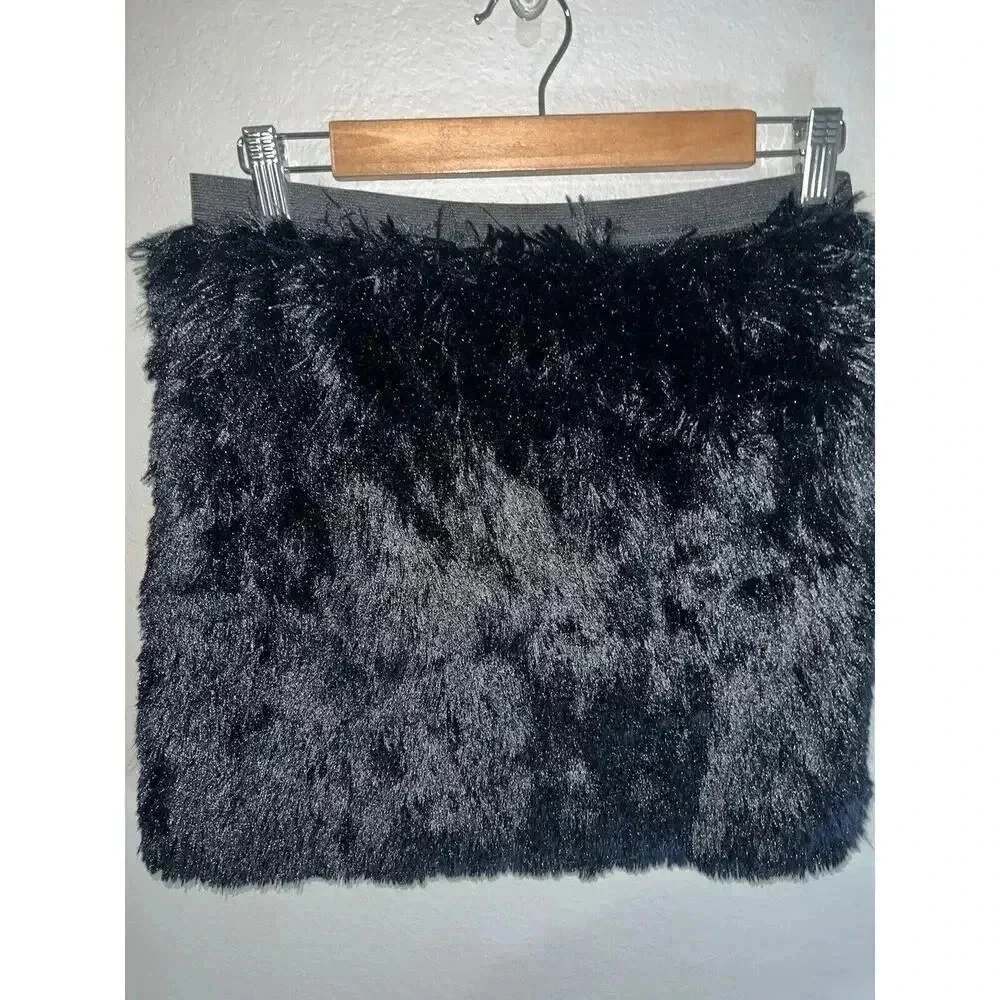 Women's Petticoat Alley Black Faux Fur Mini Skirt Size Medium